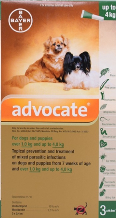 Advocate Small Dog 3x0.4ml (0-4kg) Green *