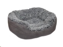Bed Grey Lion Faux Suede Oval Med 65cm Rwood