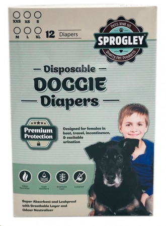 Dog Diapers Disp. Pk12 Md 45-63cm Sprogley