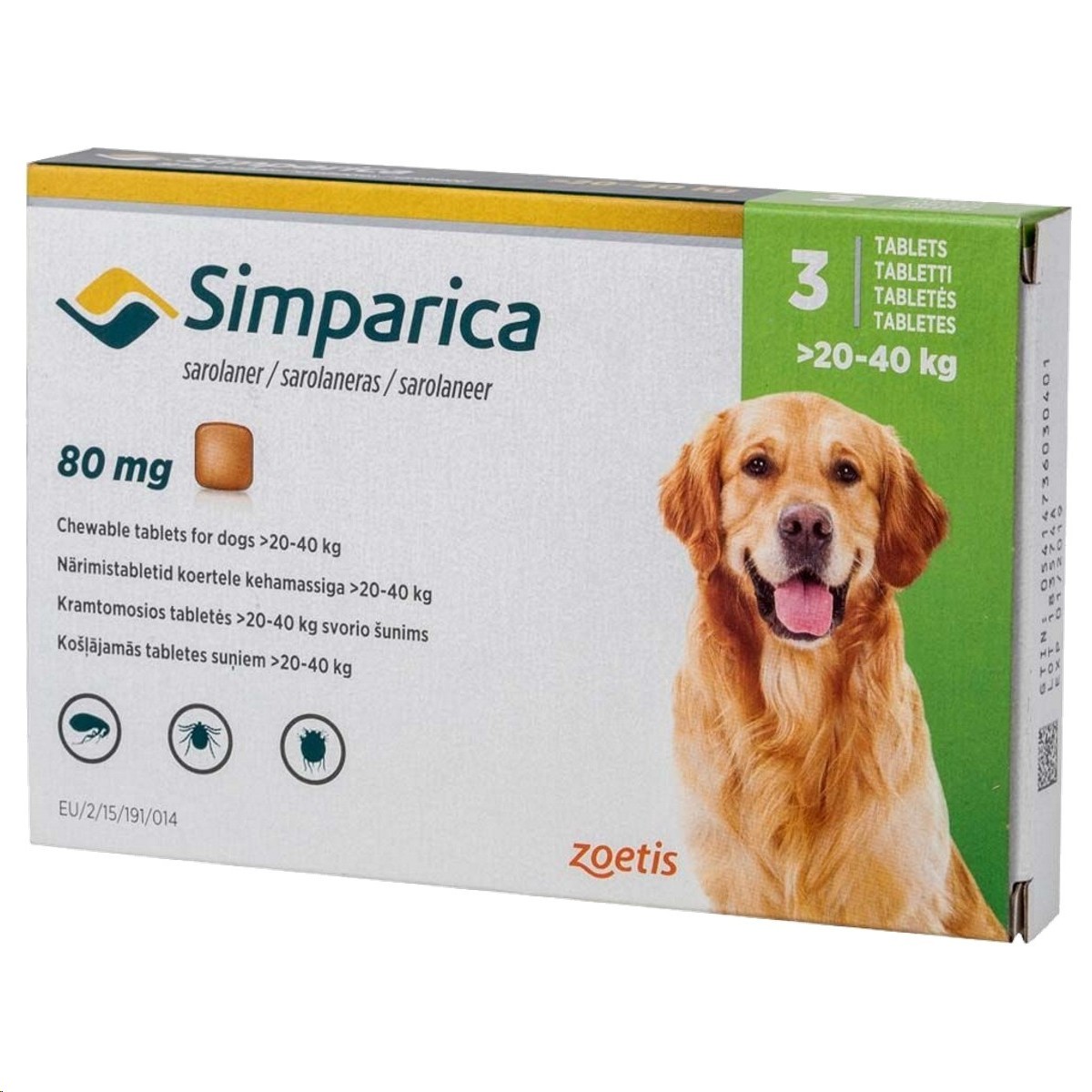 Simparica 80mg Tabs 3 (2040kg) Green * MCP Wholesalers